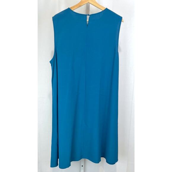 EILEEN FISHER Round Neck Swing Dress Tencel Viscose Crepe Sleeveless Nile Blue L - Picture 2 of 9